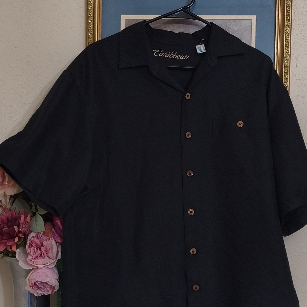 Caribbean Black Shirt Embroidered Mountains Beer Design Coastal Men's Large - Picture 7 of 9